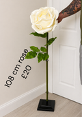 108cm ivory artificial rose with green stem and leaves; black display stand not included