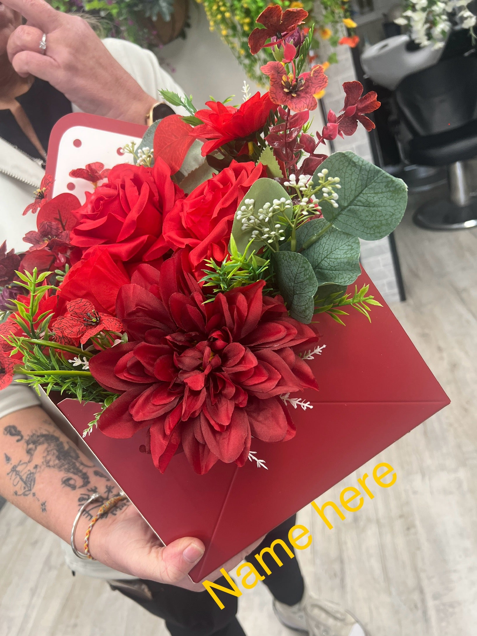 Red Valentines Envelope artificial bouquet.